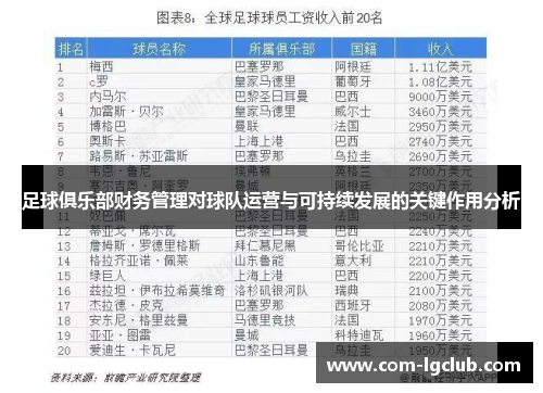 足球俱乐部财务管理对球队运营与可持续发展的关键作用分析 足球俱乐部财务管理对球队运营与可持续发展的关键作用分析
